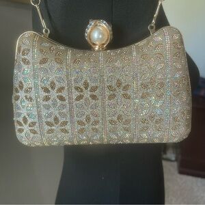 New! handmade bedazzled metal clutch bag for women Color Gold with Rhinestones